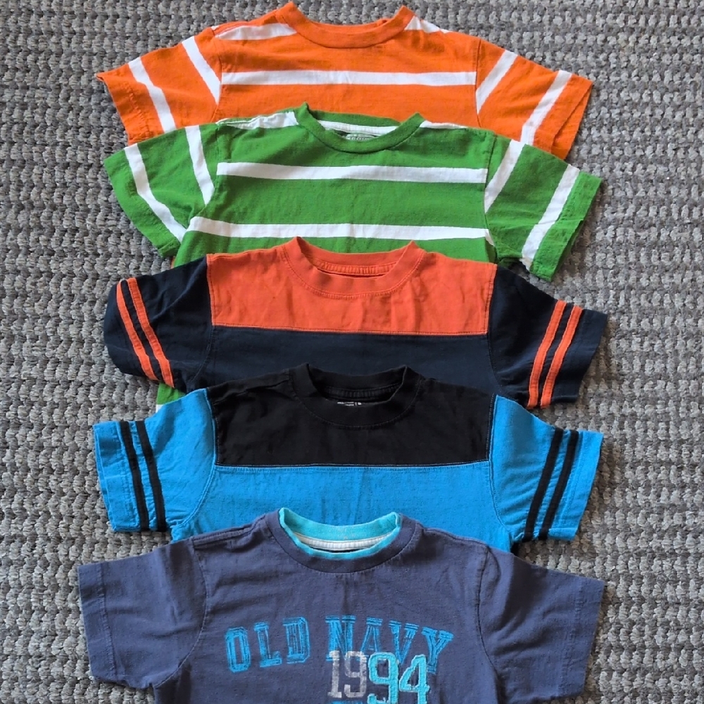 5 Old Navy Kids Striped and Graphic Tees - Orange, Green, Blue